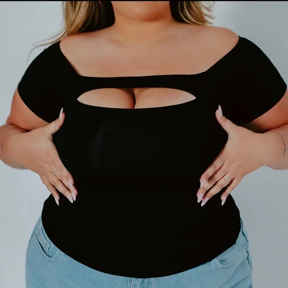 Klassy Network Off the Shoulder Peek-a-Boo shirt (NWT) - Picture 3 of 7